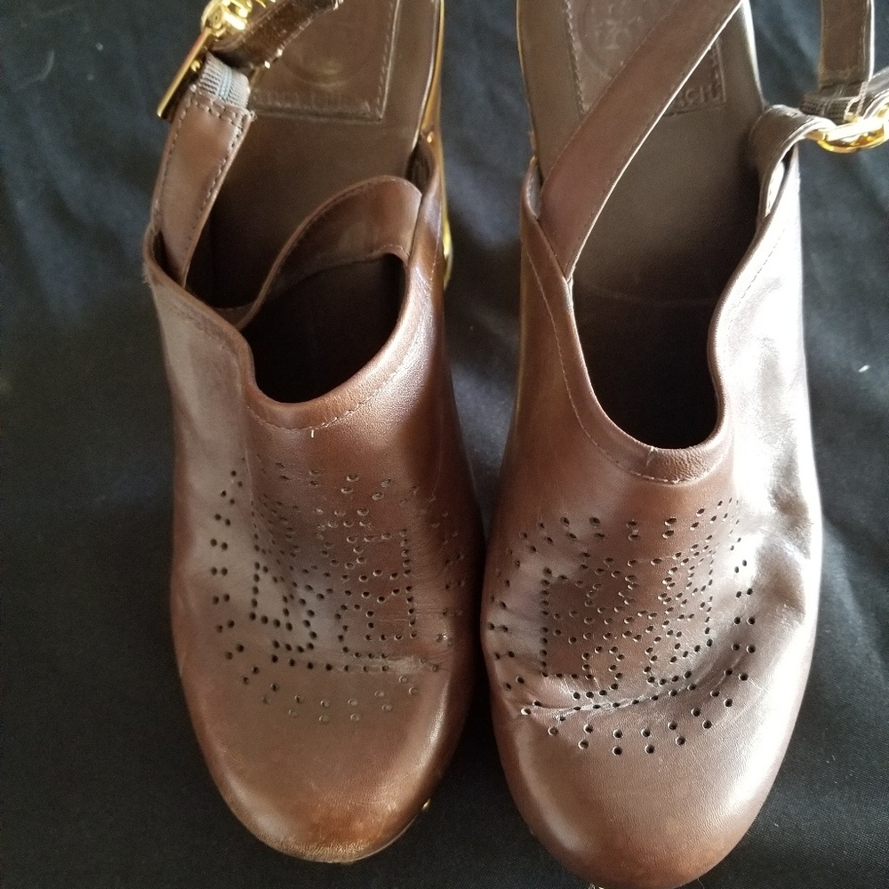 Tory Burch Leather Clogs with Wood Heels Size 10